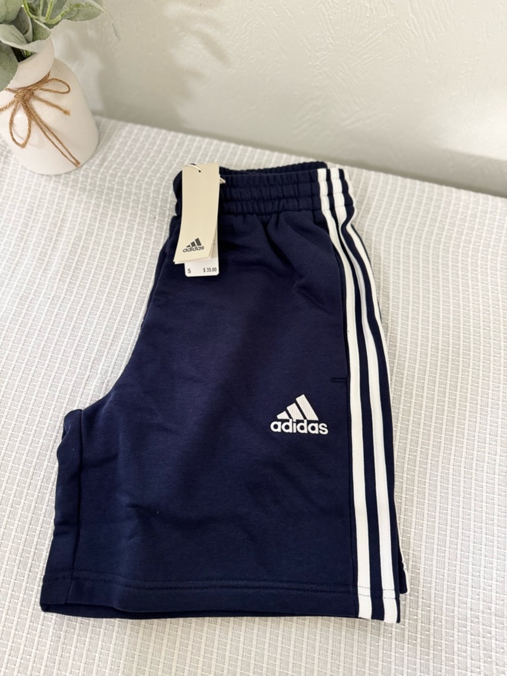 adidas Navy Shorts with White 3-Stripes